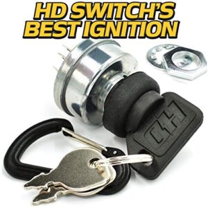 HD Switch Replaces Troy-Bilt/MTD, Pro-Line FRT, Proline, Horse, Big Red - Garden Tiller - Rear Roto-Tiller Starter Ignition Key Switch - Ultimate Dual Protection Upgrade - 3 Keys & Free Carabiner