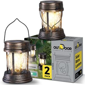 2 Pack Solar Outdoor Lamp - Retro Style Solar Lanterns Outdoor - LED Solar Lanterns Outdoor Decorative - Garden Hanging Solar Lanterns Outdoor Waterproof for Patio
