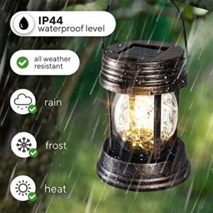 2 Pack Solar Outdoor Lamp - Retro Style Solar Lanterns Outdoor - LED Solar Lanterns Outdoor Decorative - Garden Hanging Solar Lanterns Outdoor Waterproof for Patio