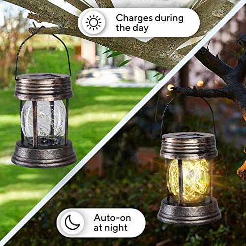 2 Pack Solar Outdoor Lamp - Retro Style Solar Lanterns Outdoor - LED Solar Lanterns Outdoor Decorative - Garden Hanging Solar Lanterns Outdoor Waterproof for Patio