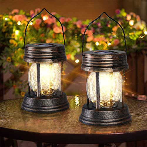 2 Pack Solar Outdoor Lamp - Retro Style Solar Lanterns Outdoor - LED Solar Lanterns Outdoor Decorative - Garden Hanging Solar Lanterns Outdoor Waterproof for Patio