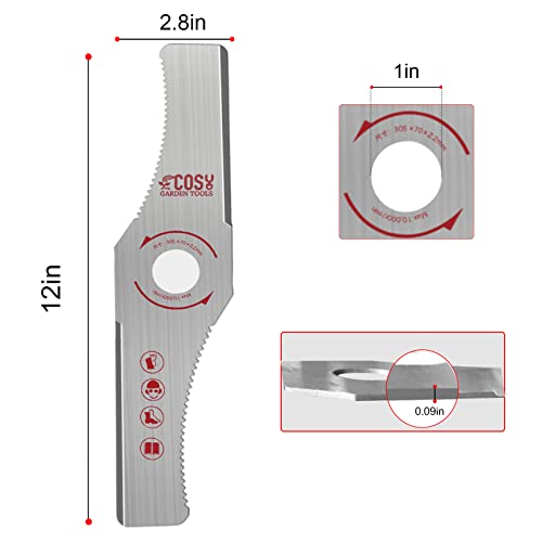 Steel Brush Cutter 2 Teeth, Mulching Brushcutter 12 inch SK85 Carbide Steel Double Sided Weed Eater Sting Trimmer Blade, Universal fit Arbor 1“（25.4mm）, Thicknen 2.2mm