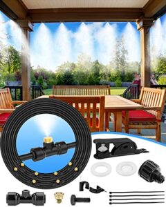 wudee misters for outside patio, 66ft(20m) misting line, 15 brass mist nozzles and brass adapter(3/4″), detachable misters for patio and garden trampoline for waterpark