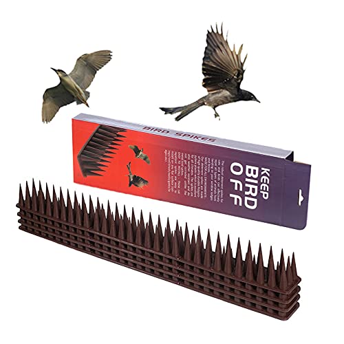 Unkno 12 Pack Plastic Bird Deterrent Spikes 16.7 Feet Fence Spikes for Cat,Birds,Bird Spikes, Squirrel Spikes，Spike Strips for Bird Cat Squirrel Pigeons（ Brown）