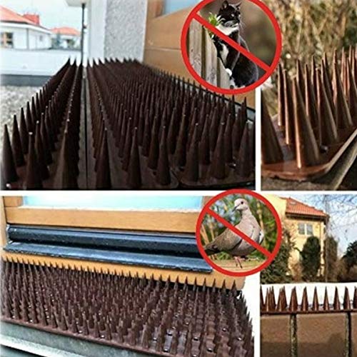 Unkno 12 Pack Plastic Bird Deterrent Spikes 16.7 Feet Fence Spikes for Cat,Birds,Bird Spikes, Squirrel Spikes，Spike Strips for Bird Cat Squirrel Pigeons（ Brown）