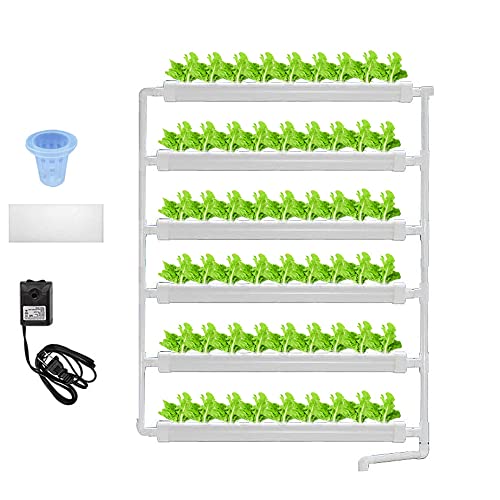 INTBUYING Wall-Mounted PVC Hydroponics Growing System 54 Plant Sites 6 Pipes Hydroponic Grow Kit Garden System Vegetable Tool with Pump