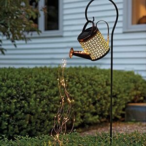 Auhafaly Garden Shower Light Solar Powered Watering Can with Star LED Outdoor Fairy Waterfall with Bracket for Home Path Patio Yard Lawn, White