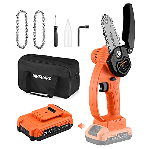 Mini Chainsaw - Cordless Electric 4 Inch Chain Saw W/ 20V 2000mAh Battery & Charger, Safety Lock & 90° Baffle, Handheld, Lightweight & Easy Carry For Outdoor Use - Tree/Branches/Wood Cutting/Trimming