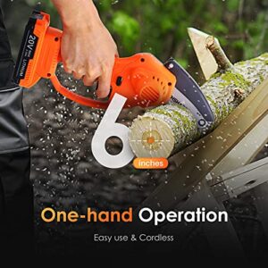 Mini Chainsaw - Cordless Electric 4 Inch Chain Saw W/ 20V 2000mAh Battery & Charger, Safety Lock & 90° Baffle, Handheld, Lightweight & Easy Carry For Outdoor Use - Tree/Branches/Wood Cutting/Trimming