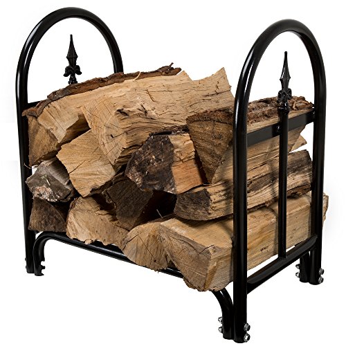 Pure Garden Alloy Steel 50-127 Fireplace Log Rack with Finial Design, Black