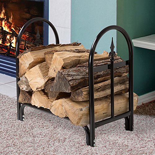 Pure Garden Alloy Steel 50-127 Fireplace Log Rack with Finial Design, Black