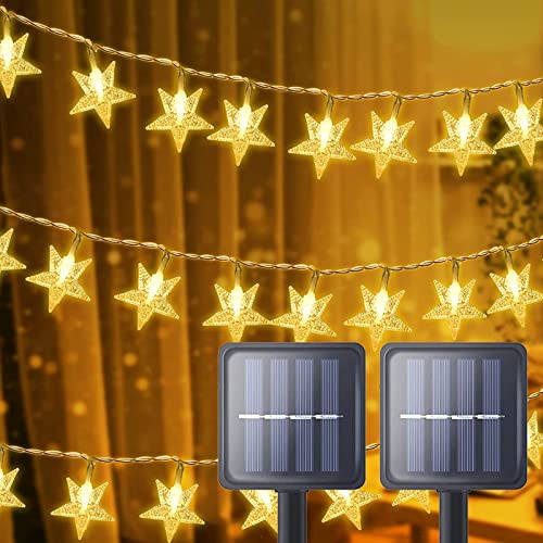 Solar Outdoor Lights Christmas Star Lights Outdoor Total 46FT 100LED Solar Lights Outdoor Waterproof 8 Modes Solar String Lights Solar Outdoor Lights Decorative for Garden Yard Party Warm White 2 Pack