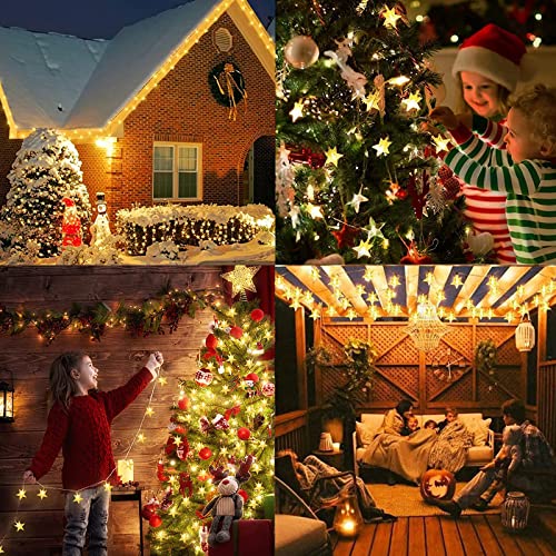 Solar Outdoor Lights Christmas Star Lights Outdoor Total 46FT 100LED Solar Lights Outdoor Waterproof 8 Modes Solar String Lights Solar Outdoor Lights Decorative for Garden Yard Party Warm White 2 Pack