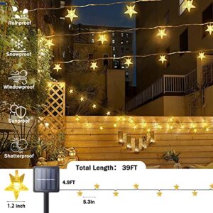 Solar Outdoor Lights Christmas Star Lights Outdoor Total 46FT 100LED Solar Lights Outdoor Waterproof 8 Modes Solar String Lights Solar Outdoor Lights Decorative for Garden Yard Party Warm White 2 Pack