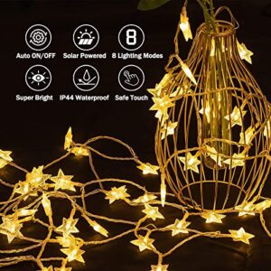 Solar Outdoor Lights Christmas Star Lights Outdoor Total 46FT 100LED Solar Lights Outdoor Waterproof 8 Modes Solar String Lights Solar Outdoor Lights Decorative for Garden Yard Party Warm White 2 Pack