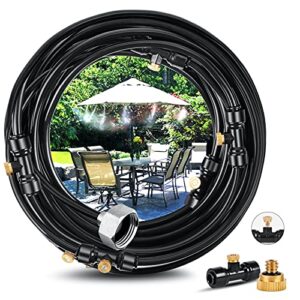 Lunatino Misting Cooling System 60FT (18M) Misting Line + 26 Upgrade Brass Mist Nozzles + a Brass Adapter(3/4") Outdoor Mister for Patio Garden Greenhouse Trampoline for waterpark…