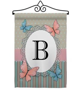 breeze decor b initial garden flag set wall hanger monogram friends bugs & frogs butterfly ladybugs dragonfly bee springtime insect natural wildlife house yard gift double-sided, made in usa