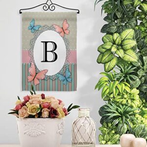 Breeze Decor B Initial Garden Flag Set Wall Hanger Monogram Friends Bugs & Frogs Butterfly Ladybugs Dragonfly Bee Springtime Insect Natural Wildlife House Yard Gift Double-Sided, Made in USA