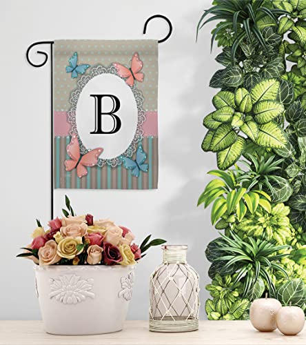 Breeze Decor B Initial Garden Flag Set Wall Hanger Monogram Friends Bugs & Frogs Butterfly Ladybugs Dragonfly Bee Springtime Insect Natural Wildlife House Yard Gift Double-Sided, Made in USA