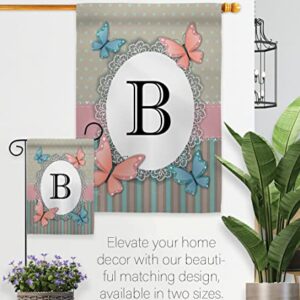 Breeze Decor B Initial Garden Flag Set Wall Hanger Monogram Friends Bugs & Frogs Butterfly Ladybugs Dragonfly Bee Springtime Insect Natural Wildlife House Yard Gift Double-Sided, Made in USA