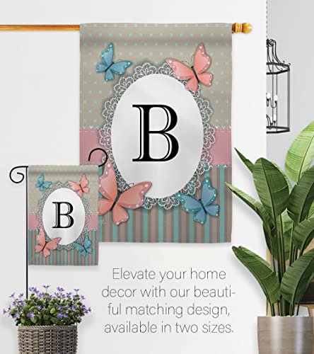 Breeze Decor B Initial Garden Flag Set Wall Hanger Monogram Friends Bugs & Frogs Butterfly Ladybugs Dragonfly Bee Springtime Insect Natural Wildlife House Yard Gift Double-Sided, Made in USA