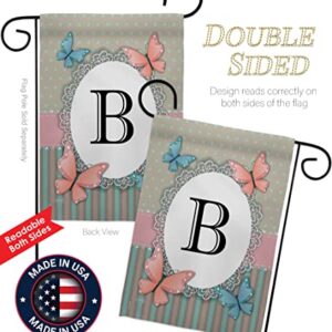 Breeze Decor B Initial Garden Flag Set Wall Hanger Monogram Friends Bugs & Frogs Butterfly Ladybugs Dragonfly Bee Springtime Insect Natural Wildlife House Yard Gift Double-Sided, Made in USA