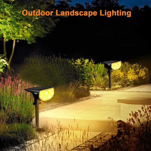 Solar Outdoor Lights, JESLED Solar Spot Lights Warm White IP67 Waterproof, 2 Modes(All Night Lighting) 2-in-1 Solar Powered Landscape Lights for Yard Flag Garden Pathway Porch Walkway [2 Pcs]