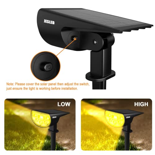 Solar Outdoor Lights, JESLED Solar Spot Lights Warm White IP67 Waterproof, 2 Modes(All Night Lighting) 2-in-1 Solar Powered Landscape Lights for Yard Flag Garden Pathway Porch Walkway [2 Pcs]