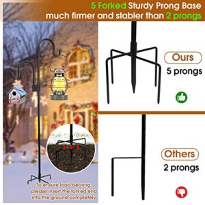 KETIEE Outdoor Shepards Hooks with 5 Prong Base, Heavy-Duty Metal Stand Pole Hanging String Lights,Multi-Function Double Shepherds Hook Garden Holder Lighting Stand for Backyard Patio Wedding