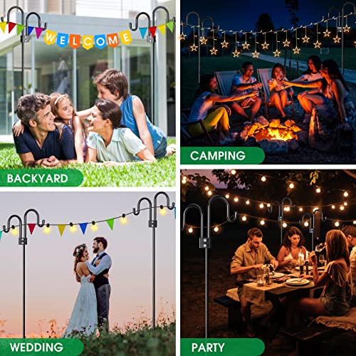 KETIEE Outdoor Shepards Hooks with 5 Prong Base, Heavy-Duty Metal Stand Pole Hanging String Lights,Multi-Function Double Shepherds Hook Garden Holder Lighting Stand for Backyard Patio Wedding