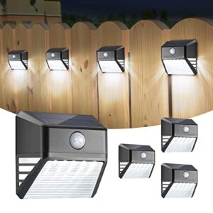 linkind solar lights outdoor waterproof, solar deck lights with motion sensor, led solar powered security lights for fence, patio deck, stairs, wall, step, garden and walkway, cold white, 4-pack