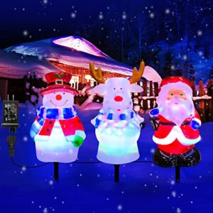 perfume christmas pathway lights outdoor decoration, snowman landscape path lights, waterproof 3 in 1 snowman santa reindeer pathway stake lights for patio, yard, garden, lawn decorations