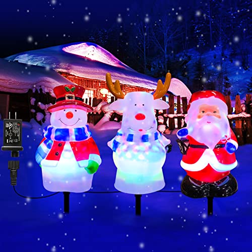 Perfume Christmas Pathway Lights Outdoor Decoration, Snowman Landscape Path Lights, Waterproof 3 in 1 Snowman Santa Reindeer Pathway Stake Lights for Patio, Yard, Garden, Lawn Decorations