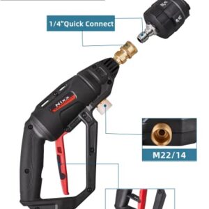 Short Wand Pressure Washer Gun Connect M22/14 Hose With 5-In-1 High Pressure Spray Nozzle，1/4 Inch Quick Connector For Power Car Wash Accessories Kit