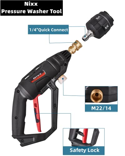 Short Wand Pressure Washer Gun Connect M22/14 Hose With 5-In-1 High Pressure Spray Nozzle，1/4 Inch Quick Connector For Power Car Wash Accessories Kit