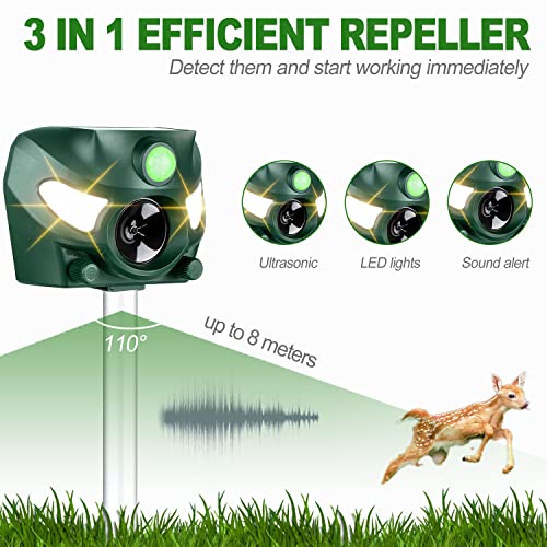 Fierre Shann Solar Outdoor Repeller, Waterproof, with 5 Working Modes and Flashing Light