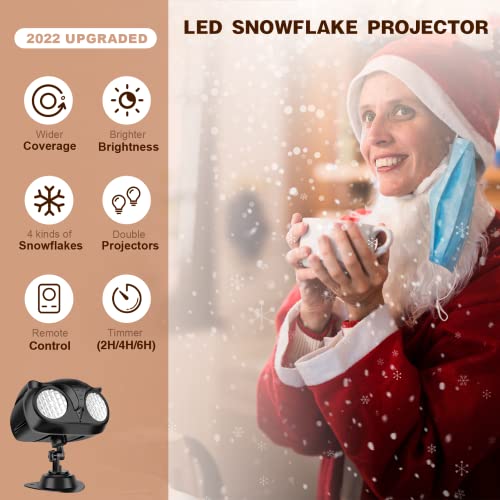 Christmas Snowflake Projector Lights, IP65 Waterproof LED Snowfall Spotlight Projector, Upgrade Rotating LED Snowfall Projection Lamp for Halloween Xmas Party Holiday Garden