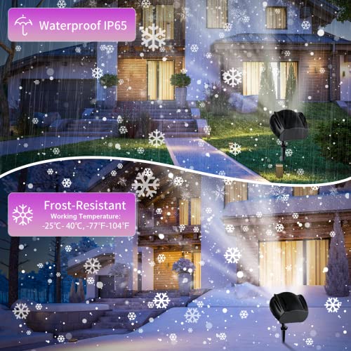 Christmas Snowflake Projector Lights, IP65 Waterproof LED Snowfall Spotlight Projector, Upgrade Rotating LED Snowfall Projection Lamp for Halloween Xmas Party Holiday Garden