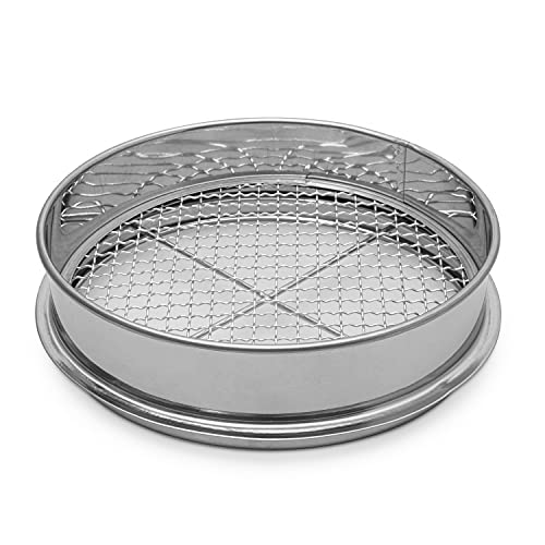 CLABBY ROUND LAKE Galvanized Iron Garden Sieve - Soil Sieves with 4 Interchangeable Mesh Sizes (3mm, 6mm, 9mm, 12mm) - Sifting Pan - Complete with Cotton Work Gloves