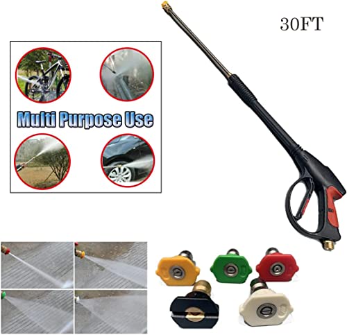 MECCTP 8-Part Pressure Washer Gun Replacement Kit, 30Ft Hose Wand Lance High Pressure Washer Gun Power Spray Gun 4000 psi with 5 Nozzle Tips for Daily and Professional Use