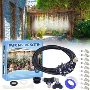 tesmotor misting system for outside patio, 59ft misting line + 21 brass nozzle outdoor misters for cooling, misting system for patio garden lawn pool umbrella trampoline