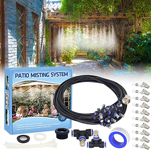 Tesmotor Misting System for Outside Patio, 59FT Misting Line + 21 Brass Nozzle Outdoor Misters for Cooling, Misting System for Patio Garden Lawn Pool Umbrella Trampoline