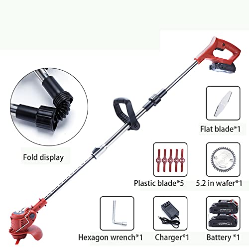 Walk-Behind Lawn Mowers Lawn Tool, Cordless Lawn Mower for Lawn, Yard, Garden, Shrub Trimming and Pruning (Red w/Batteries)