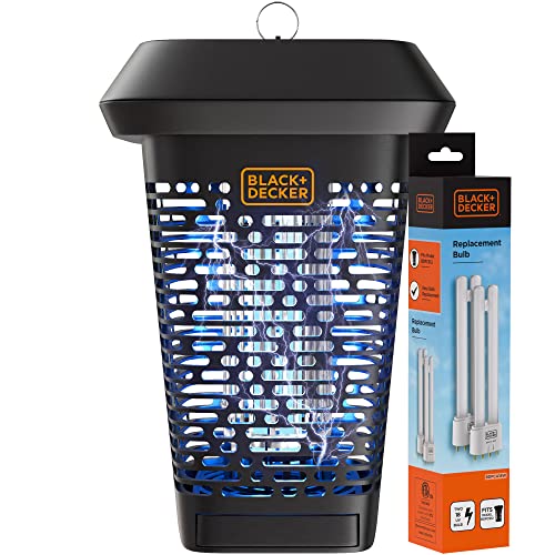 BLACK+DECKER Bug Zapper, Electric UV Insect Catcher & Killer for Flies, Mosquitoes, Gnats & Other Small to Large Flying Pests, 1 Acre Outdoor Coverage for Home, Garden & More, Free Bulb Included