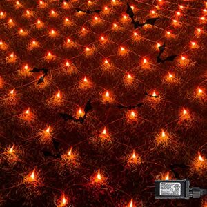 funpeny halloween 360 led net lights, 12ft x 5ft 8 modes waterproof connectable halloween decorations for outdoor garden party decor (orange)
