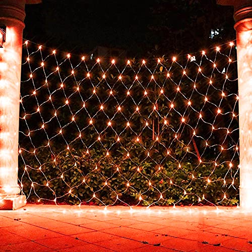 FUNPENY Halloween 360 LED Net Lights, 12ft x 5ft 8 Modes Waterproof Connectable Halloween Decorations for Outdoor Garden Party Decor (Orange)