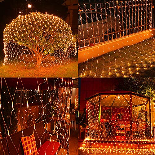 FUNPENY Halloween 360 LED Net Lights, 12ft x 5ft 8 Modes Waterproof Connectable Halloween Decorations for Outdoor Garden Party Decor (Orange)