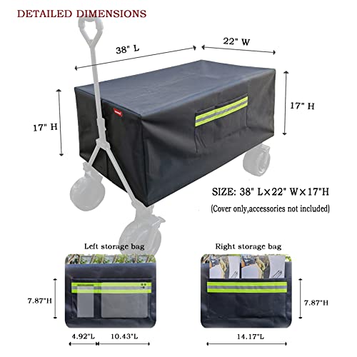 Mamiko Folding Waterproof Wagon Cart Cover, Garden Wagon Covers, 38" L x 22" W x 17" H,Waterproof, Water, Dust and Heat Insulation, Reflective Strip Cover(Cover only, Accessories not Included)