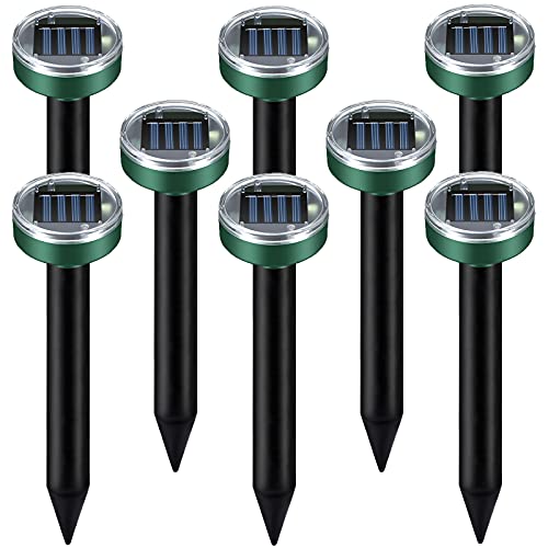 ELLASSAY Ultrasonic Mole Repellent Solar Powered 8 Pack Sonic Mole Deterrent Spikes,Snake Gopher Vole Repellent for Lawn Garden & Yard,Gopher Deterrent,Groundhog Repeller