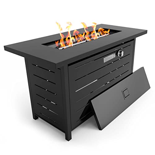 Ciays 42 Inch Gas Fire Pit Table, 50,000 BTU Propane Fire Pits for Outside with Steel Lid and Lava Rock, 2 in 1 Firepit Table for Gatherings Parties on Patio Deck Garden Backyard, Black